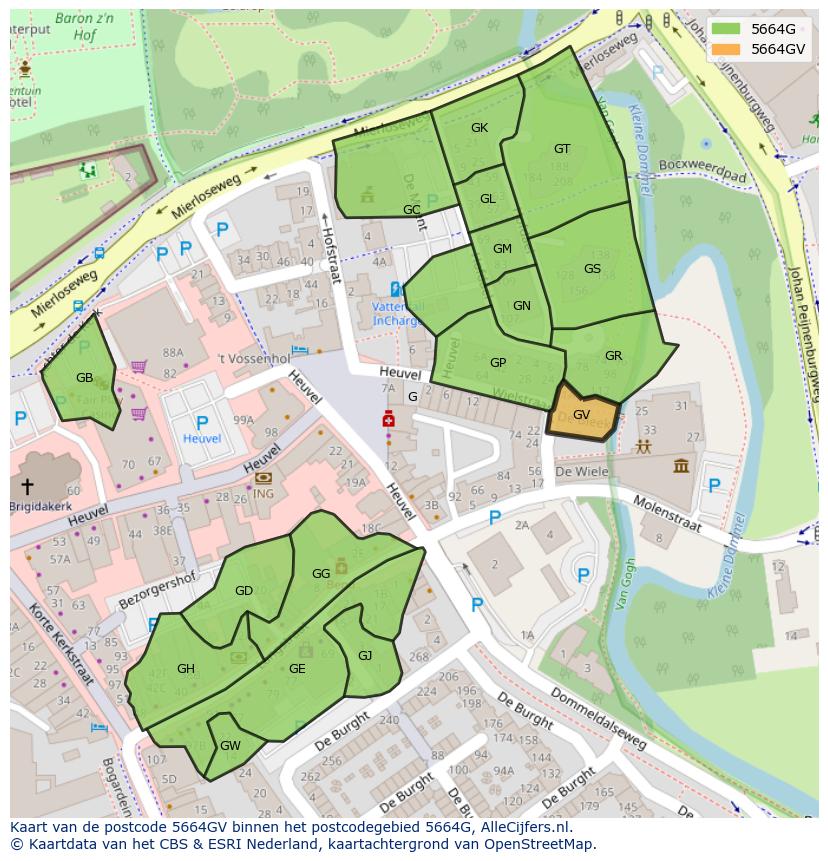 Afbeelding van het postcodegebied 5664 GV op de kaart.