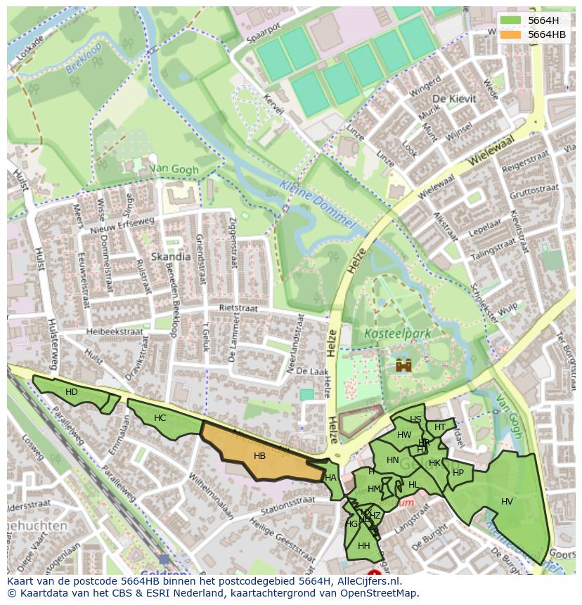 Afbeelding van het postcodegebied 5664 HB op de kaart.