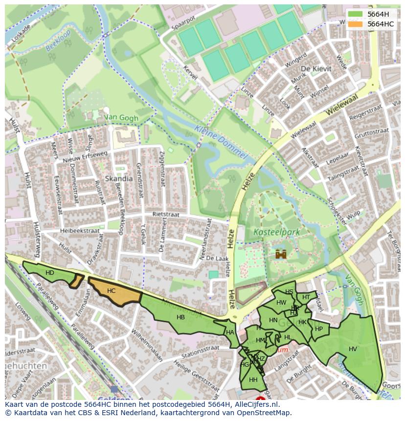 Afbeelding van het postcodegebied 5664 HC op de kaart.