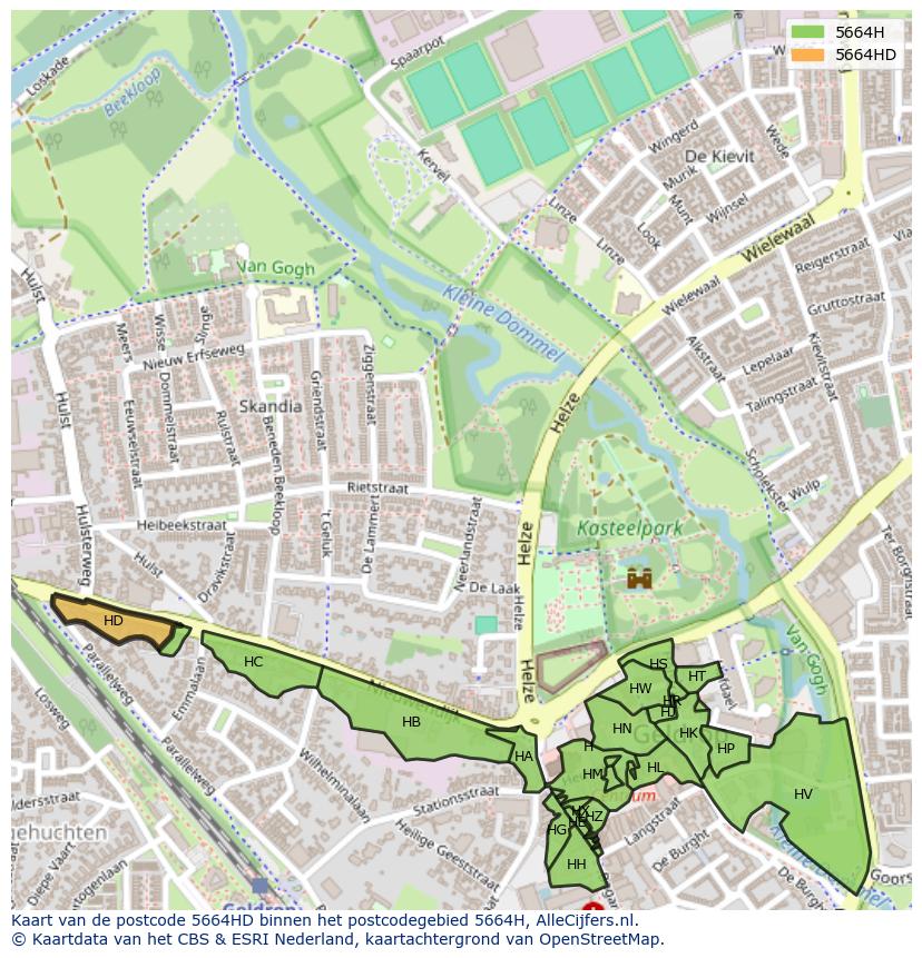 Afbeelding van het postcodegebied 5664 HD op de kaart.