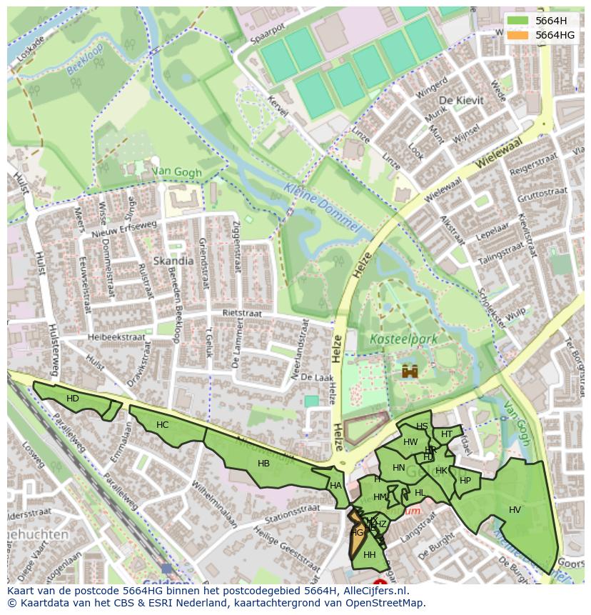 Afbeelding van het postcodegebied 5664 HG op de kaart.