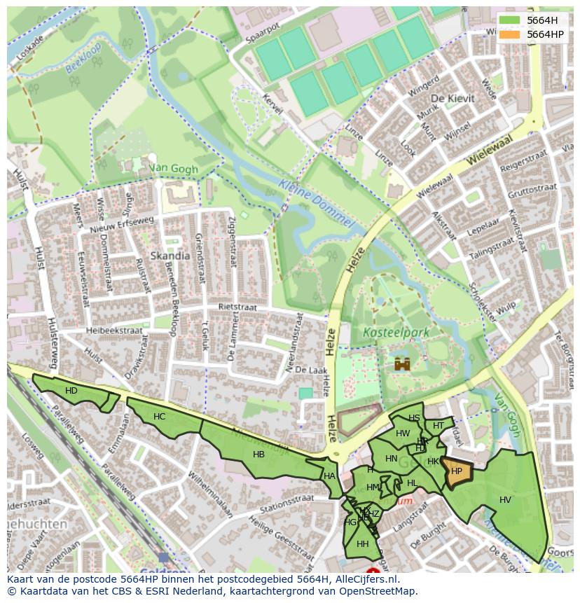 Afbeelding van het postcodegebied 5664 HP op de kaart.