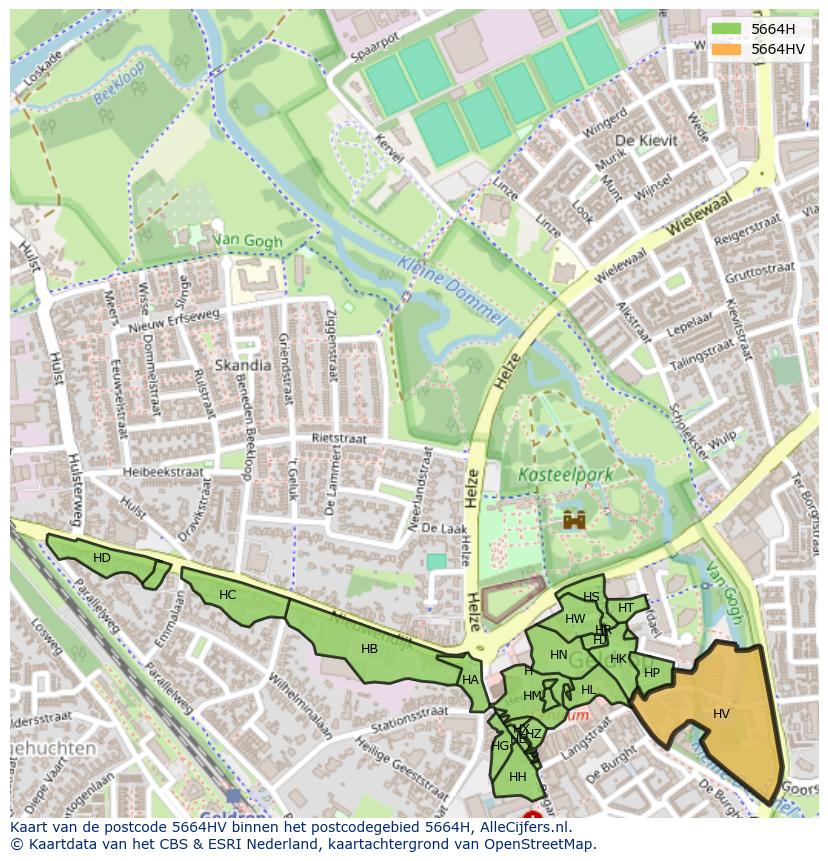 Afbeelding van het postcodegebied 5664 HV op de kaart.