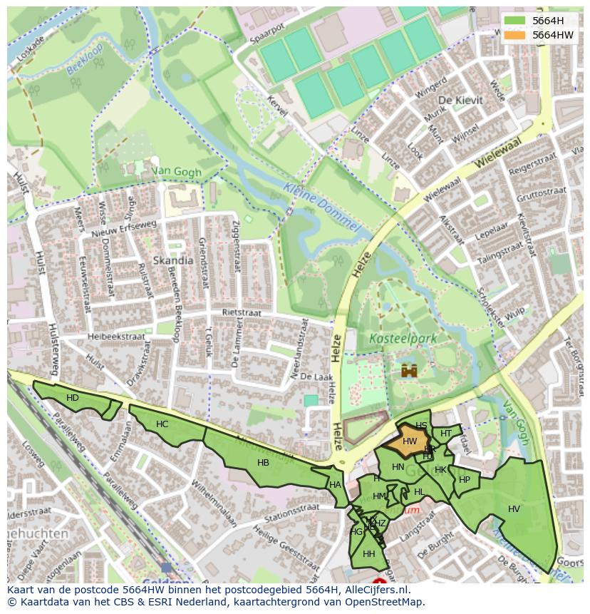 Afbeelding van het postcodegebied 5664 HW op de kaart.