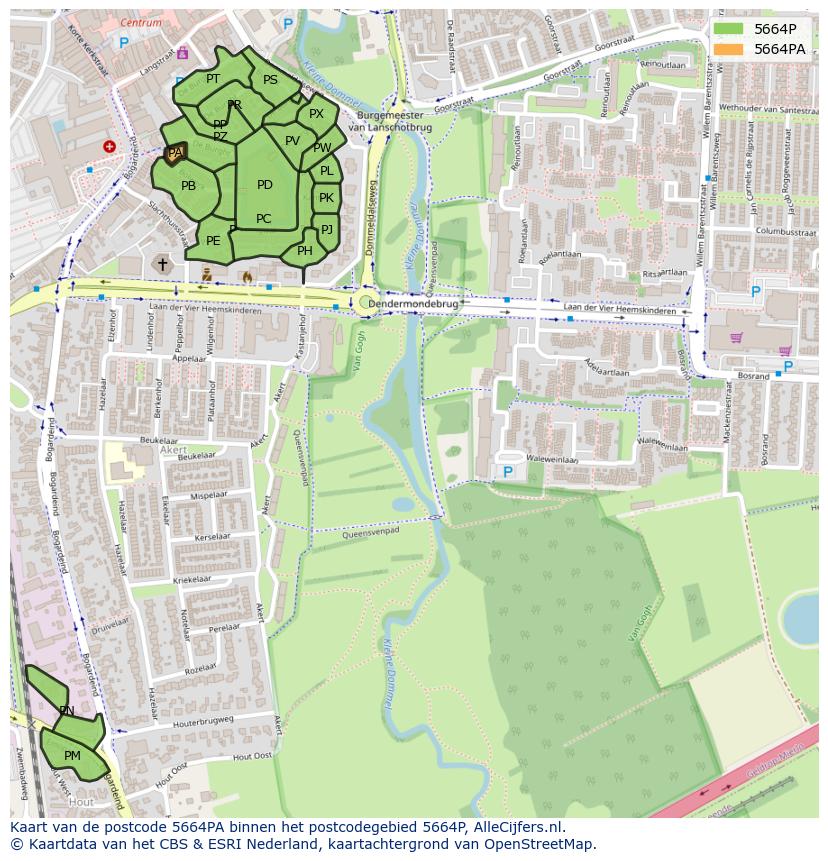 Afbeelding van het postcodegebied 5664 PA op de kaart.