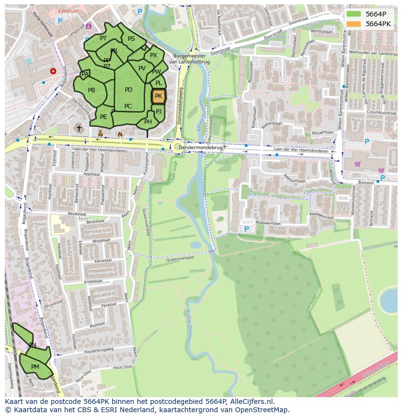 Afbeelding van het postcodegebied 5664 PK op de kaart.