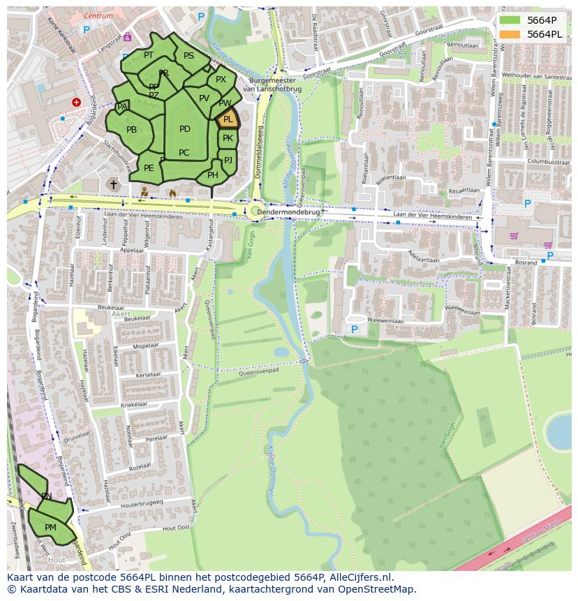 Afbeelding van het postcodegebied 5664 PL op de kaart.