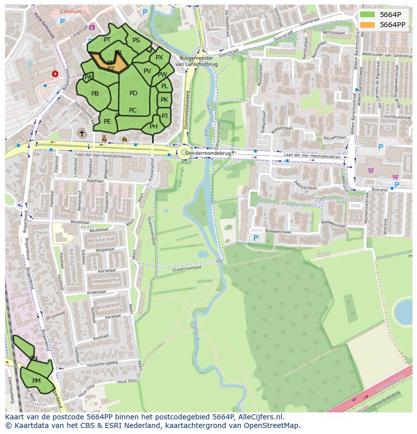 Afbeelding van het postcodegebied 5664 PP op de kaart.