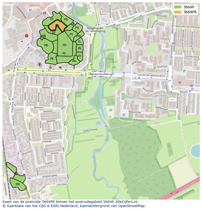 Afbeelding van het postcodegebied 5664 PR op de kaart.