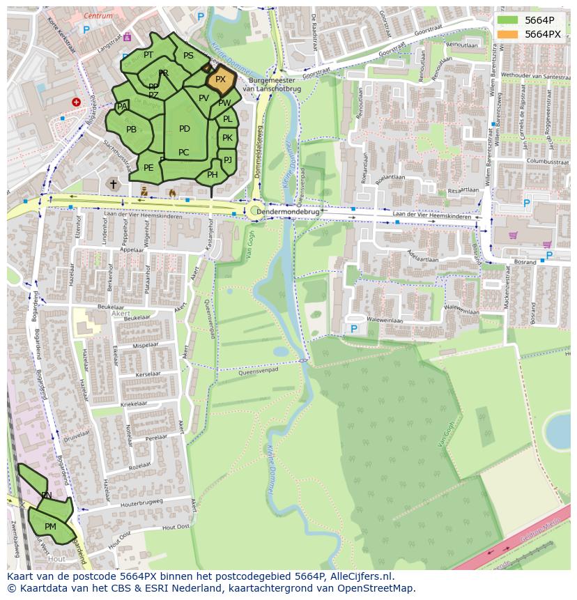 Afbeelding van het postcodegebied 5664 PX op de kaart.