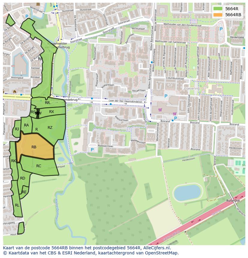 Afbeelding van het postcodegebied 5664 RB op de kaart.