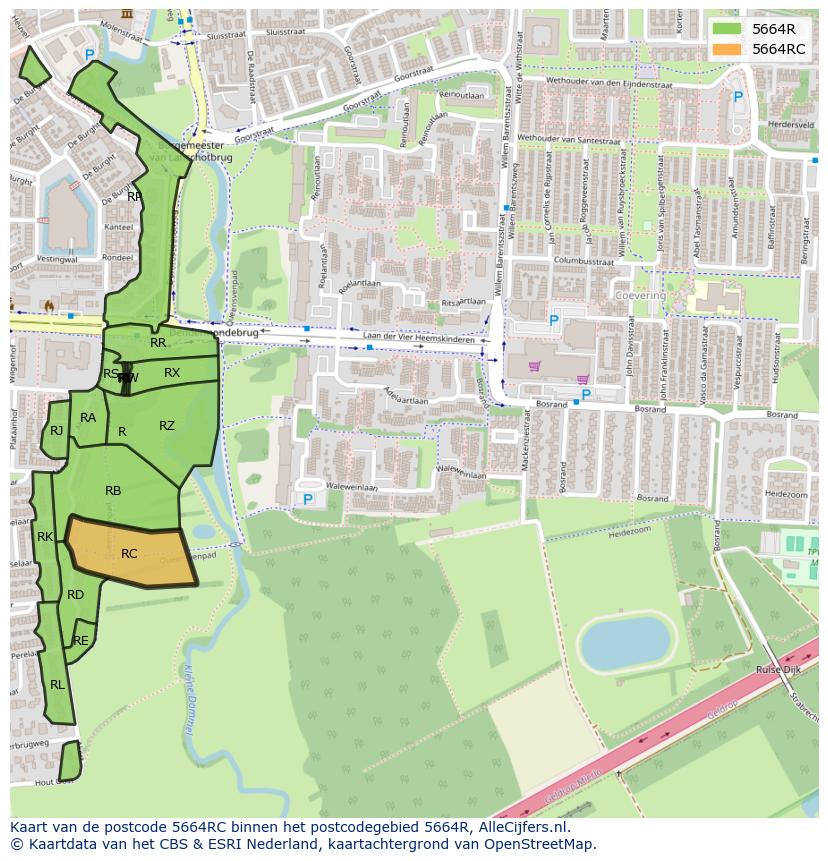 Afbeelding van het postcodegebied 5664 RC op de kaart.