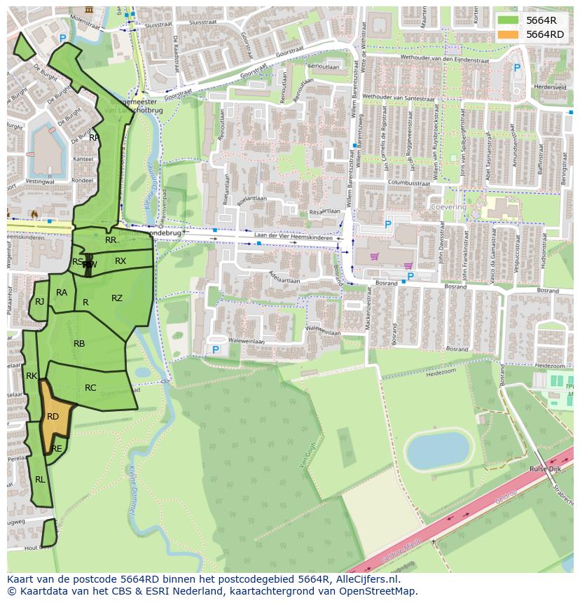 Afbeelding van het postcodegebied 5664 RD op de kaart.
