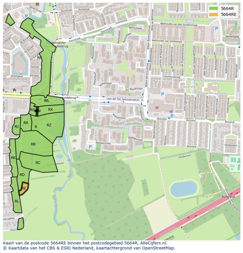 Afbeelding van het postcodegebied 5664 RE op de kaart.