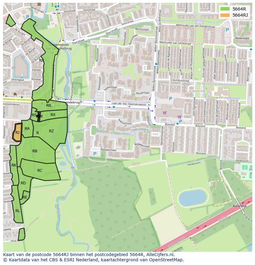 Afbeelding van het postcodegebied 5664 RJ op de kaart.