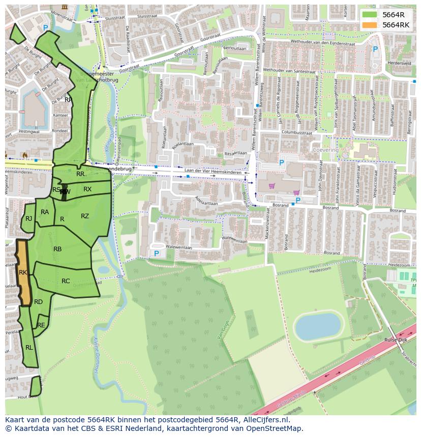 Afbeelding van het postcodegebied 5664 RK op de kaart.