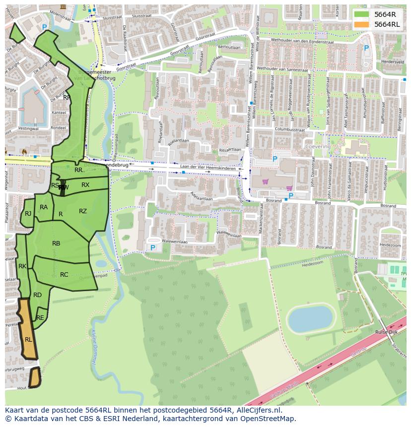 Afbeelding van het postcodegebied 5664 RL op de kaart.
