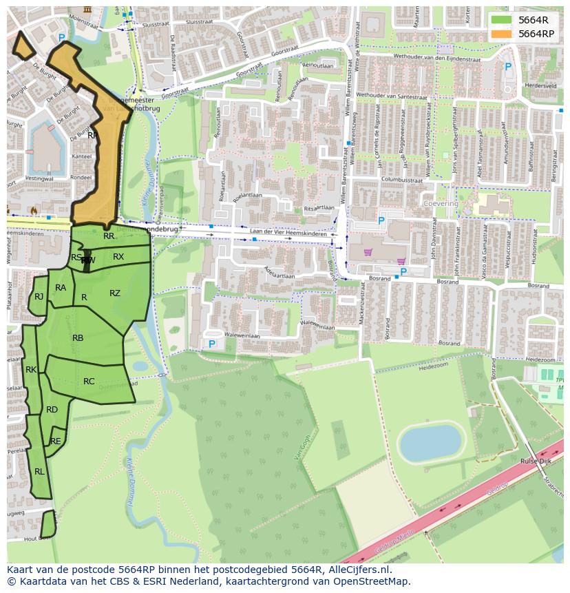 Afbeelding van het postcodegebied 5664 RP op de kaart.