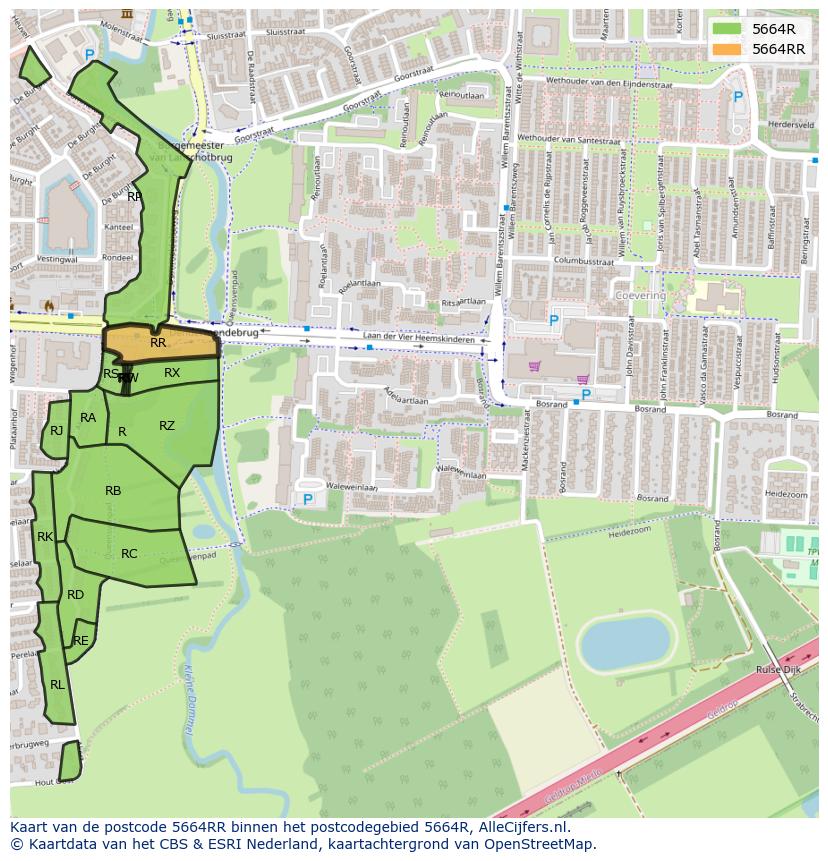 Afbeelding van het postcodegebied 5664 RR op de kaart.