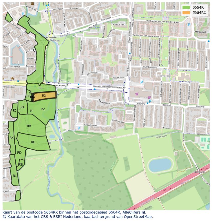 Afbeelding van het postcodegebied 5664 RX op de kaart.