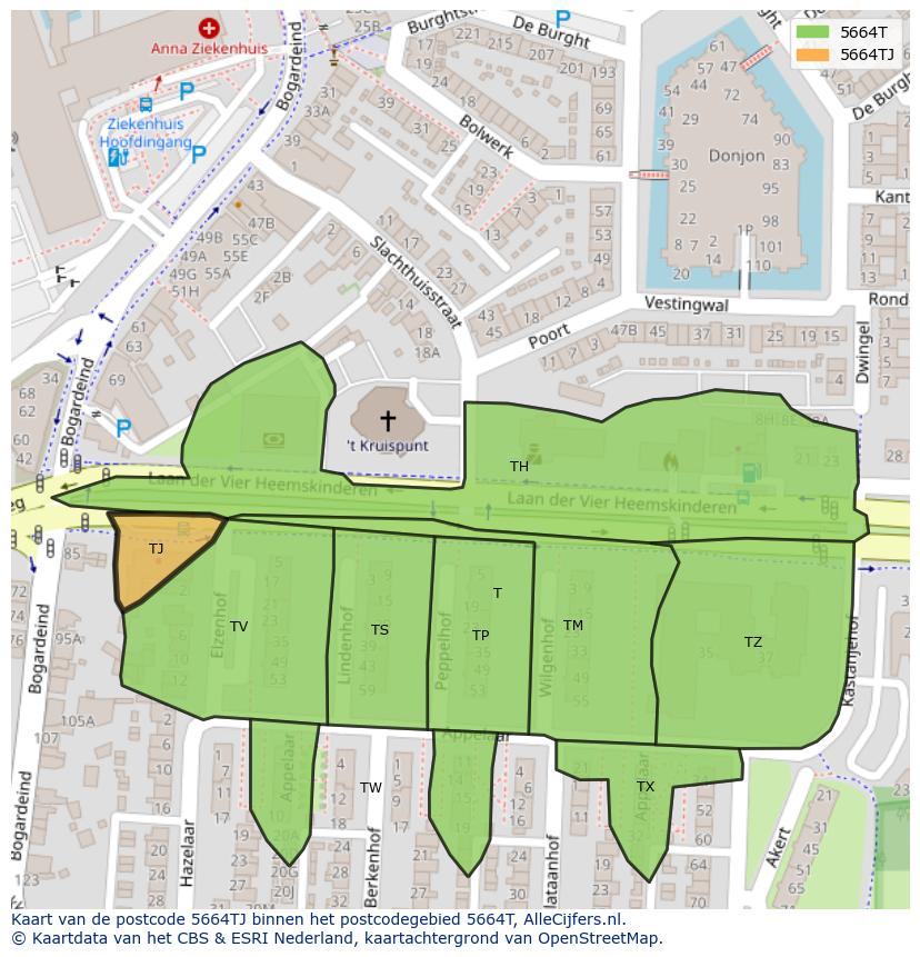 Afbeelding van het postcodegebied 5664 TJ op de kaart.