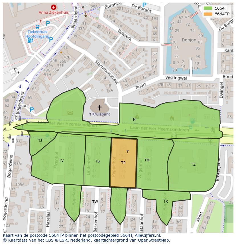 Afbeelding van het postcodegebied 5664 TP op de kaart.