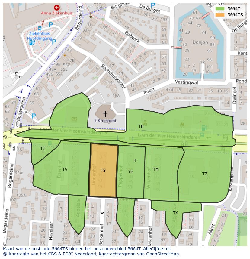 Afbeelding van het postcodegebied 5664 TS op de kaart.
