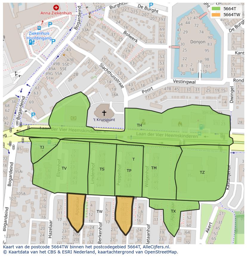 Afbeelding van het postcodegebied 5664 TW op de kaart.
