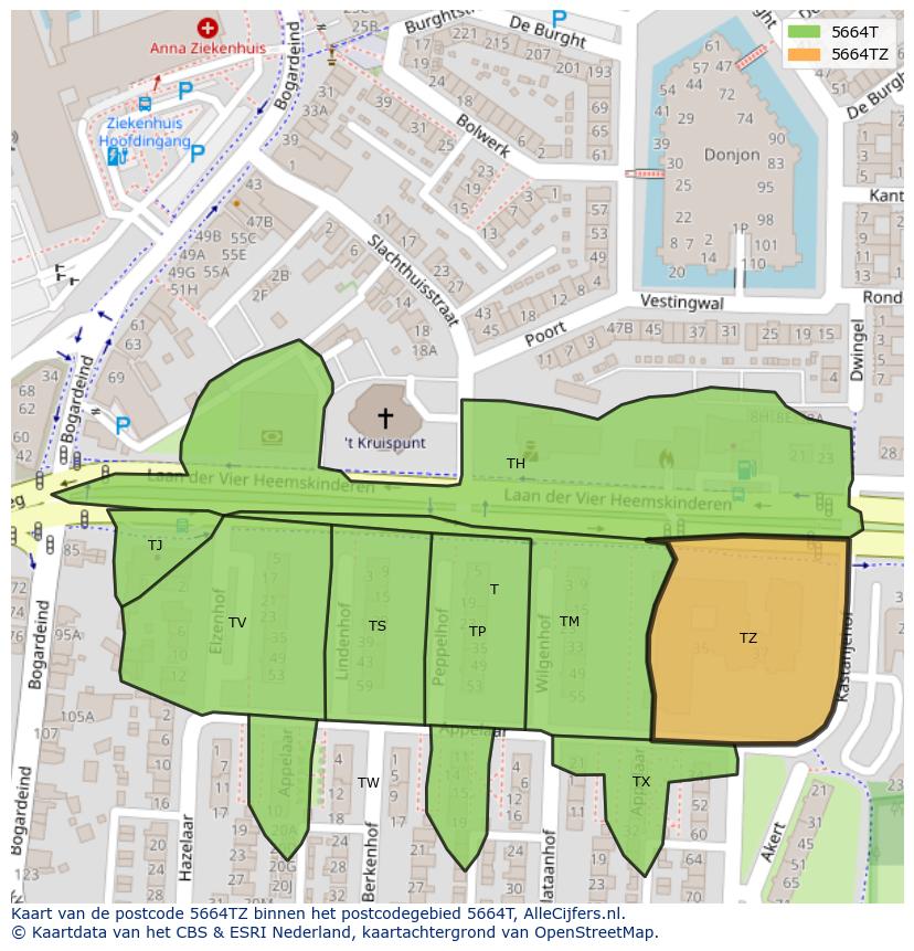 Afbeelding van het postcodegebied 5664 TZ op de kaart.