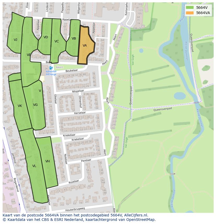 Afbeelding van het postcodegebied 5664 VA op de kaart.