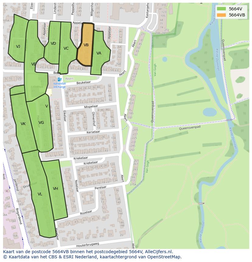 Afbeelding van het postcodegebied 5664 VB op de kaart.