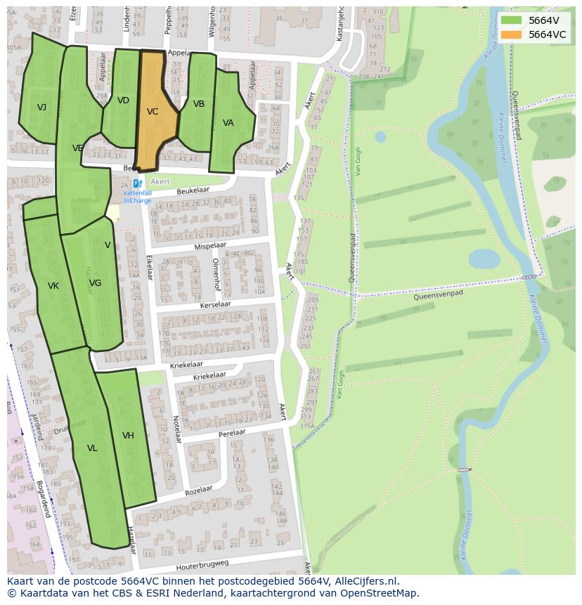 Afbeelding van het postcodegebied 5664 VC op de kaart.