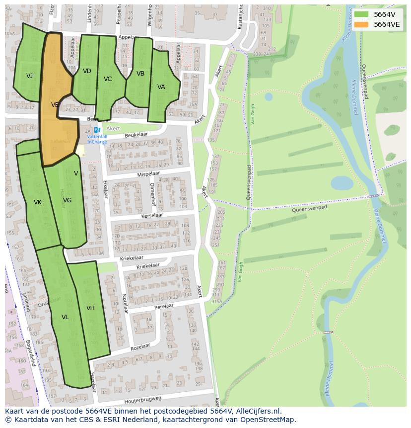 Afbeelding van het postcodegebied 5664 VE op de kaart.