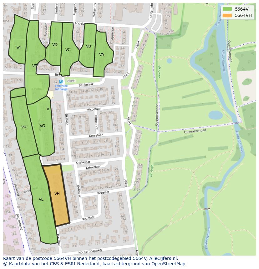 Afbeelding van het postcodegebied 5664 VH op de kaart.