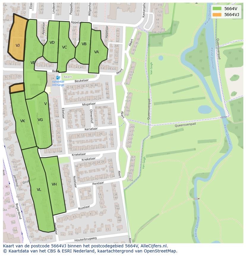 Afbeelding van het postcodegebied 5664 VJ op de kaart.