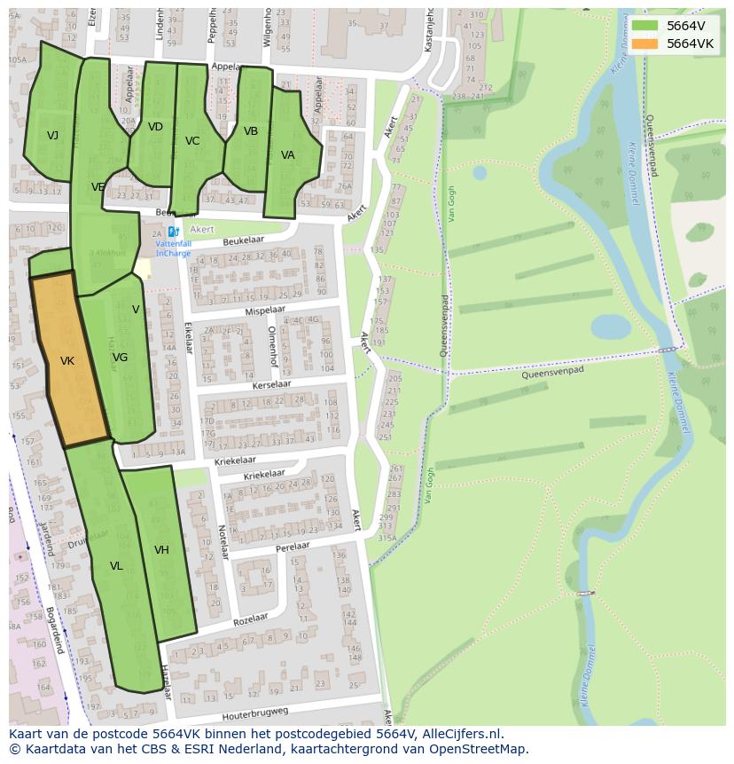 Afbeelding van het postcodegebied 5664 VK op de kaart.