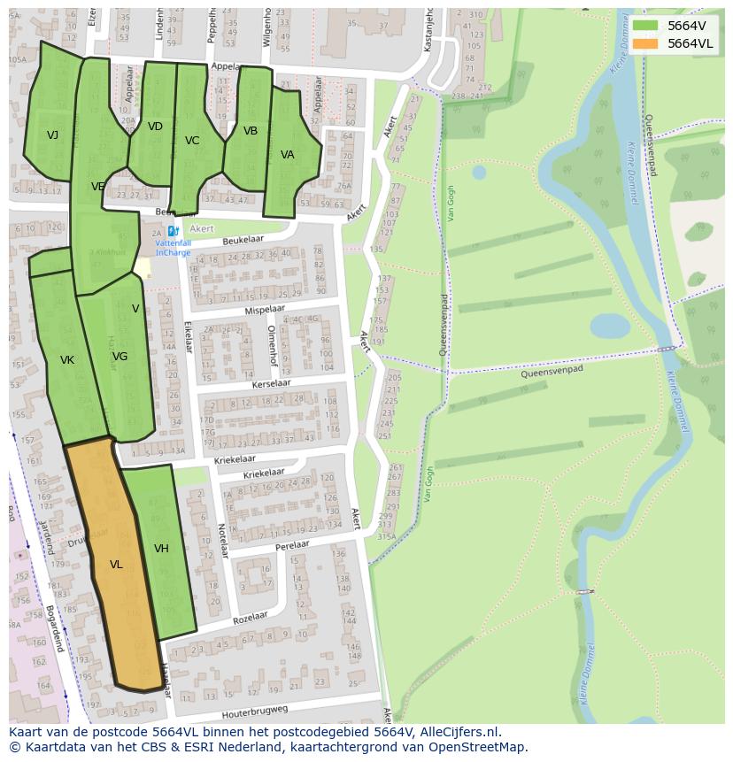 Afbeelding van het postcodegebied 5664 VL op de kaart.