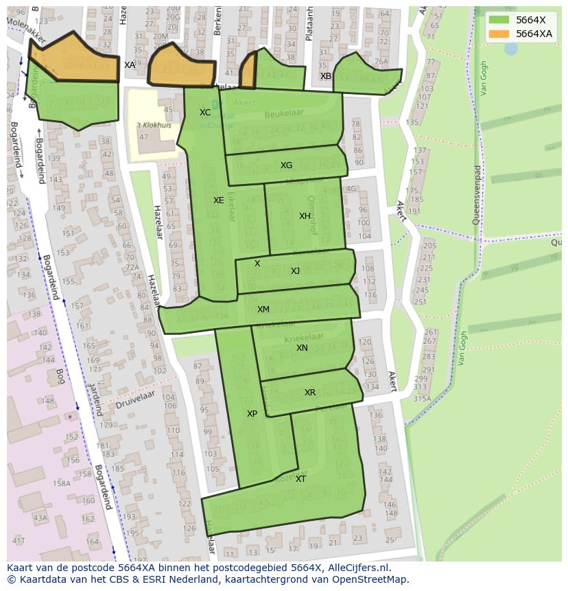 Afbeelding van het postcodegebied 5664 XA op de kaart.