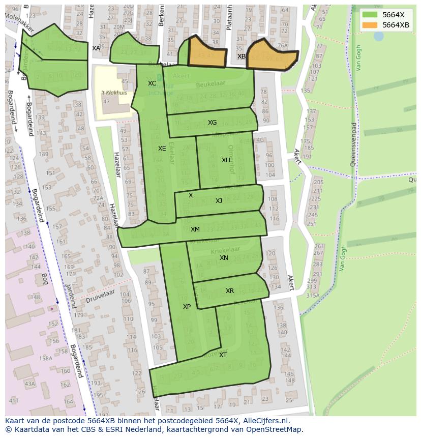 Afbeelding van het postcodegebied 5664 XB op de kaart.