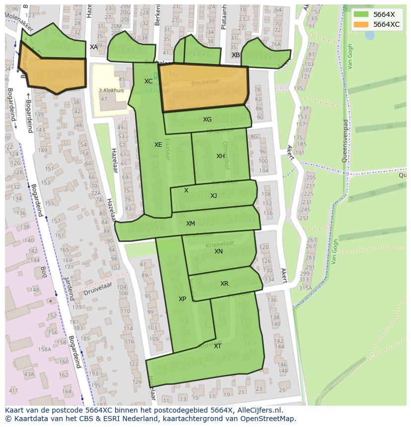 Afbeelding van het postcodegebied 5664 XC op de kaart.
