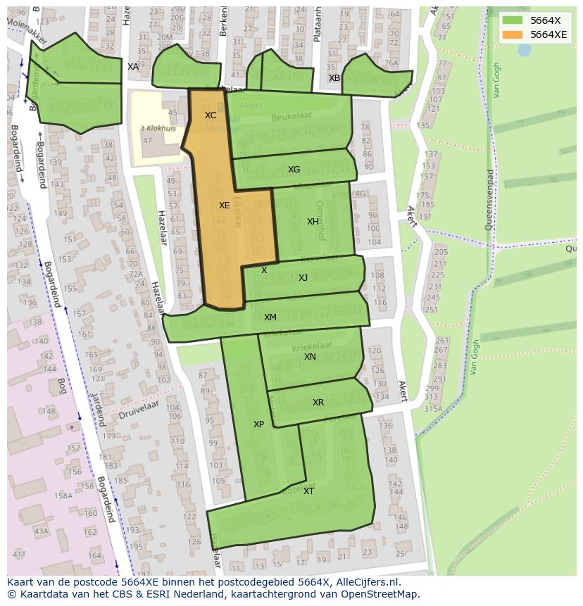 Afbeelding van het postcodegebied 5664 XE op de kaart.