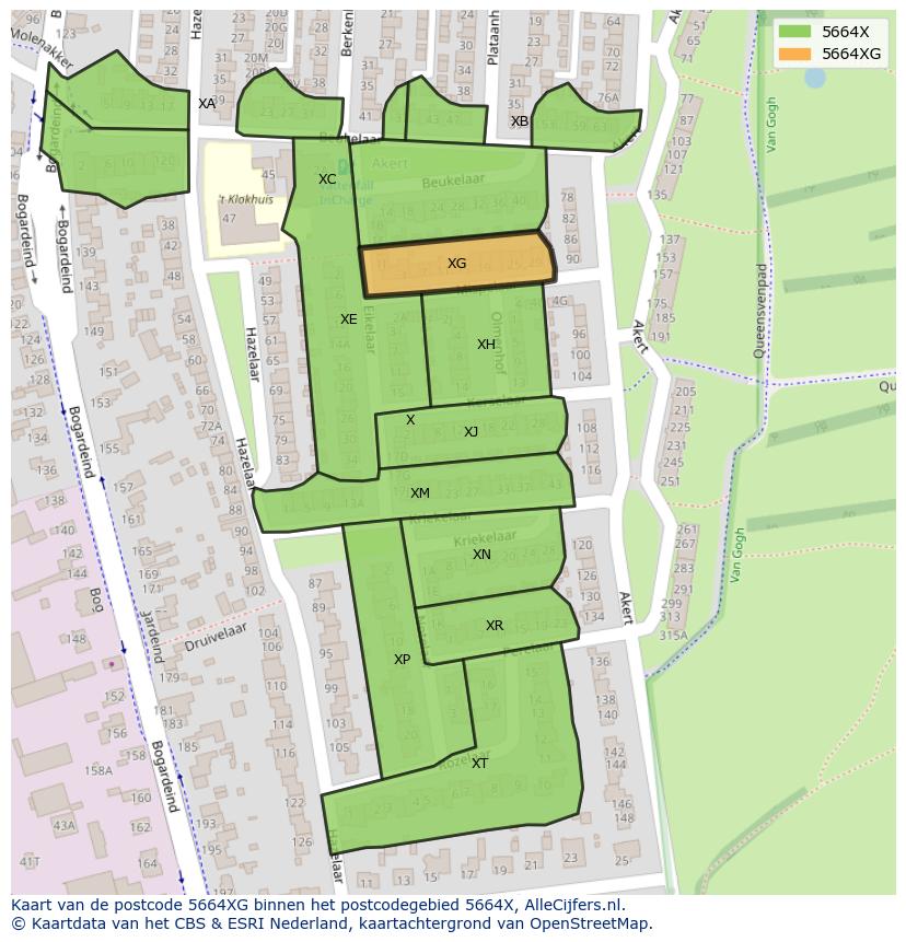 Afbeelding van het postcodegebied 5664 XG op de kaart.