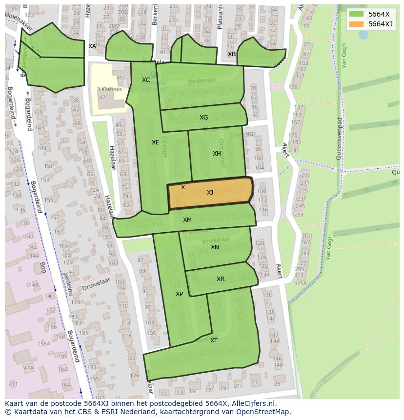 Afbeelding van het postcodegebied 5664 XJ op de kaart.