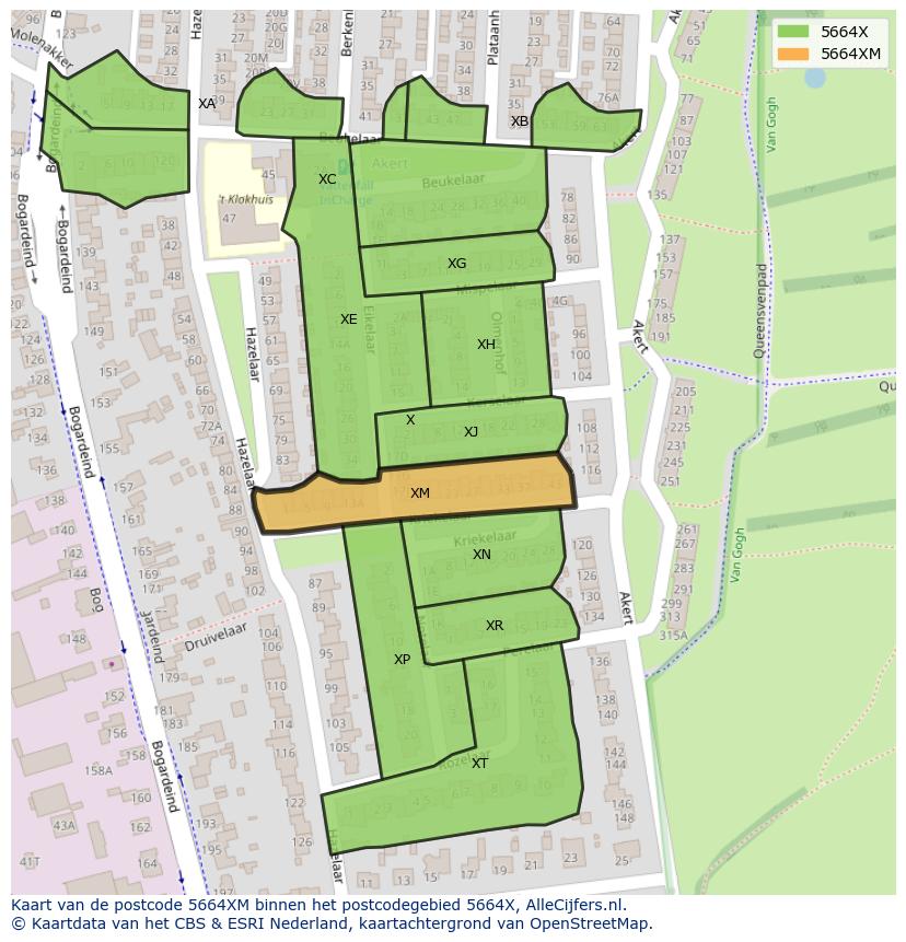 Afbeelding van het postcodegebied 5664 XM op de kaart.