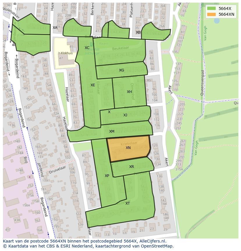 Afbeelding van het postcodegebied 5664 XN op de kaart.