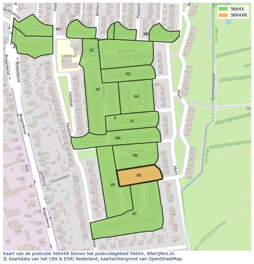 Afbeelding van het postcodegebied 5664 XR op de kaart.