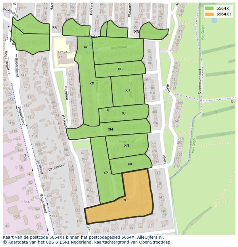 Afbeelding van het postcodegebied 5664 XT op de kaart.