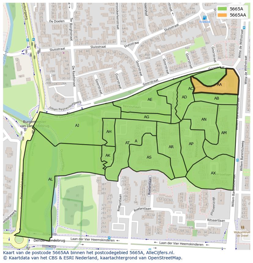 Afbeelding van het postcodegebied 5665 AA op de kaart.