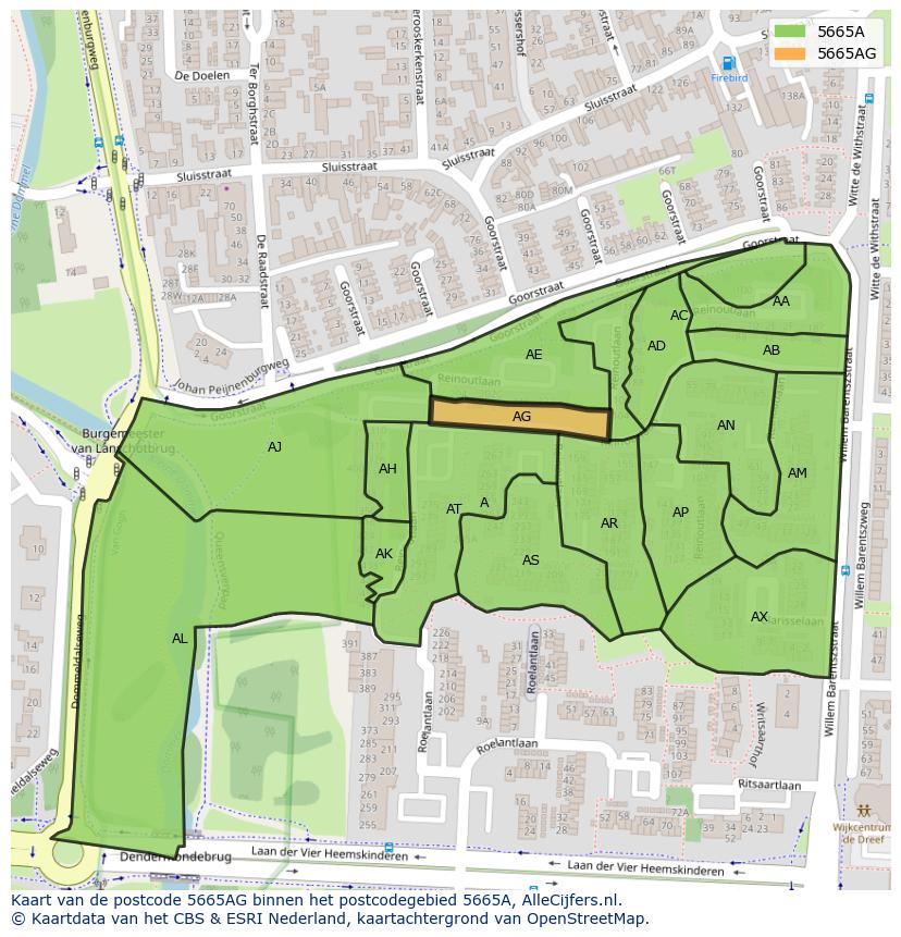 Afbeelding van het postcodegebied 5665 AG op de kaart.