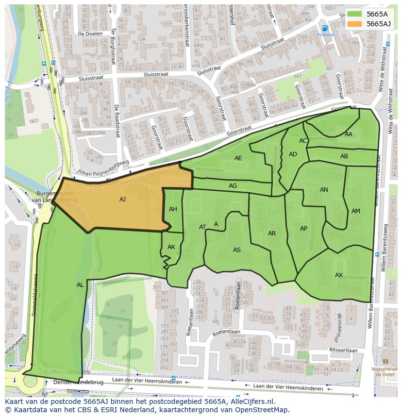 Afbeelding van het postcodegebied 5665 AJ op de kaart.